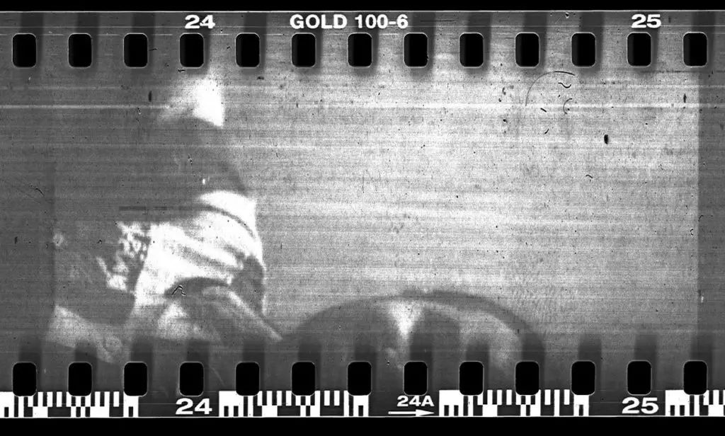 An image with horizontal scratches on the film.