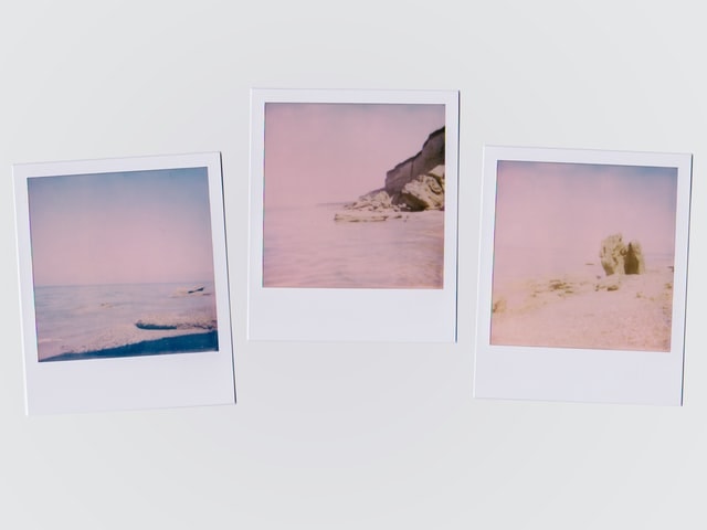 Three Instax Square photos on white.