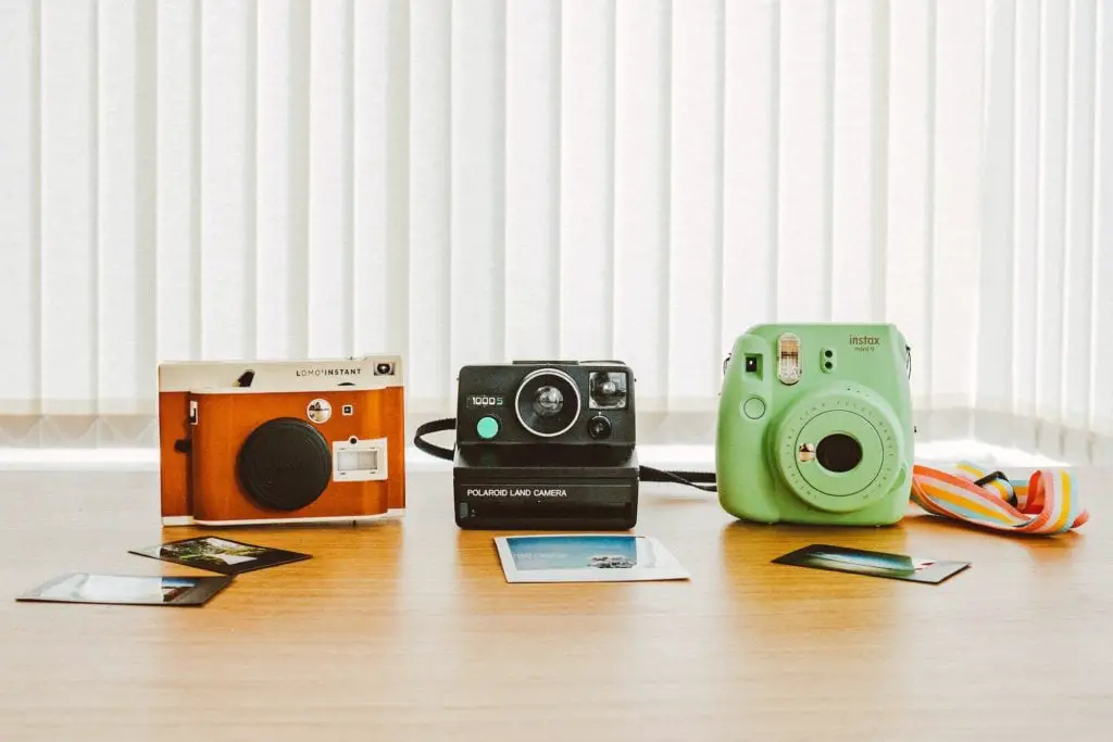 Instant cameras by Lomo, Polaroid, and Fujifilm