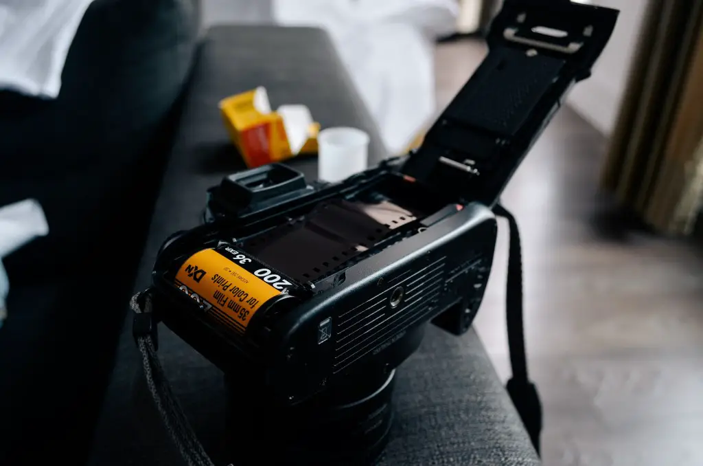 35mm film loaded into a 35mm film camera