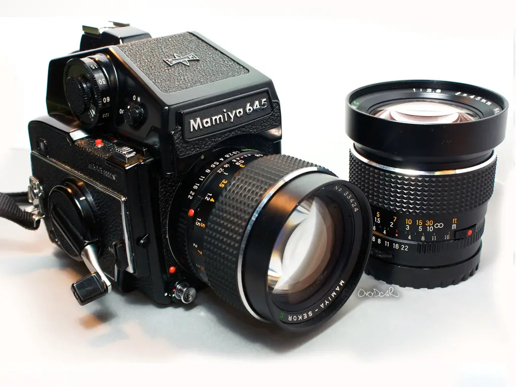 Mamiya 645 Medium format camera system with 2 lenses. 
