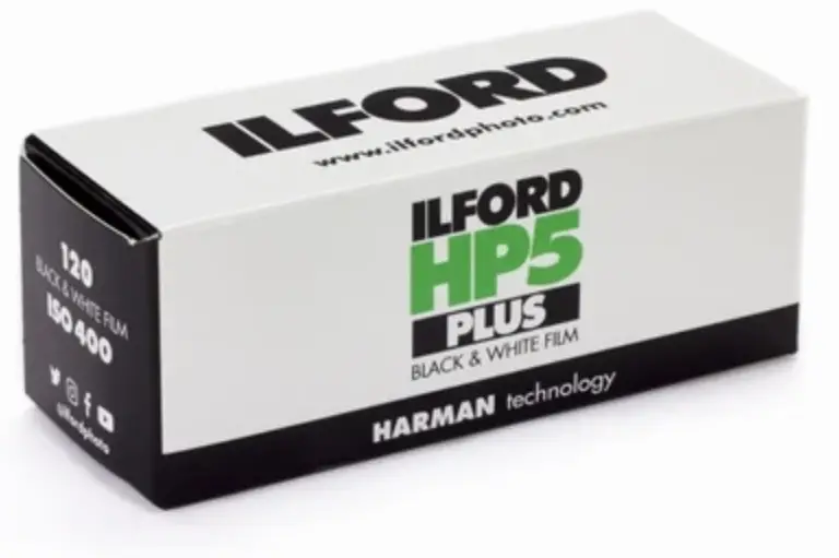 A box of Ilford HP5 plus 400 black and white medium format film