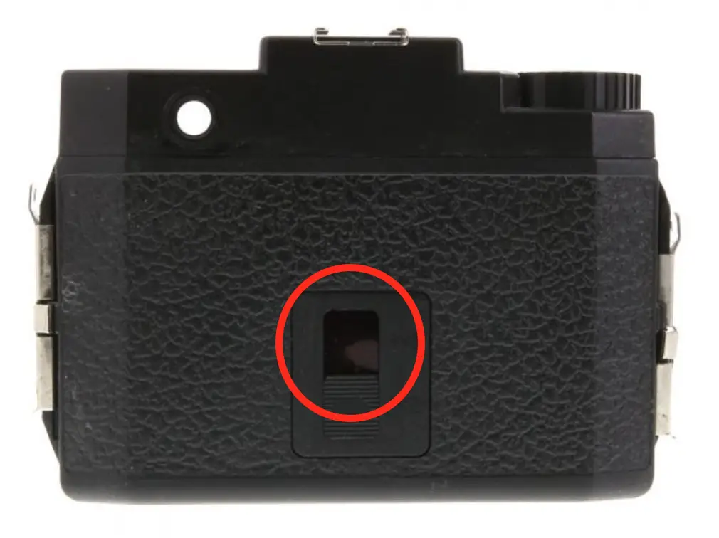 The Back of a Holga Camera where the frame counter is located. 