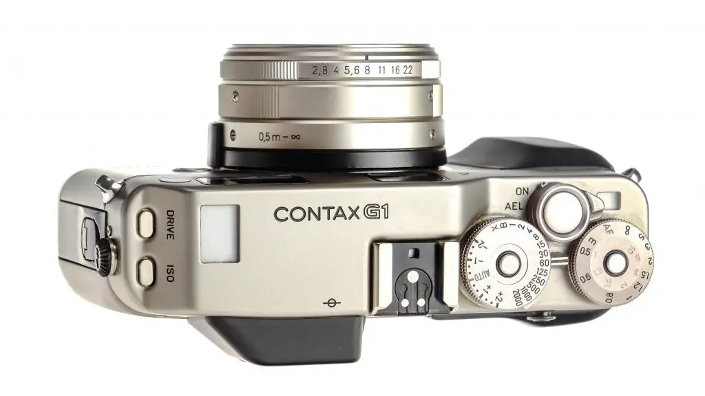 Top of the Contax G1 35mm Film Camera.