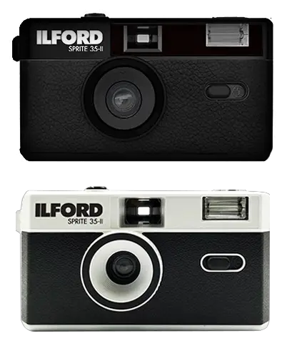 Ilford Sprite 35-ii Reusable 35mm Camera in black and black & white