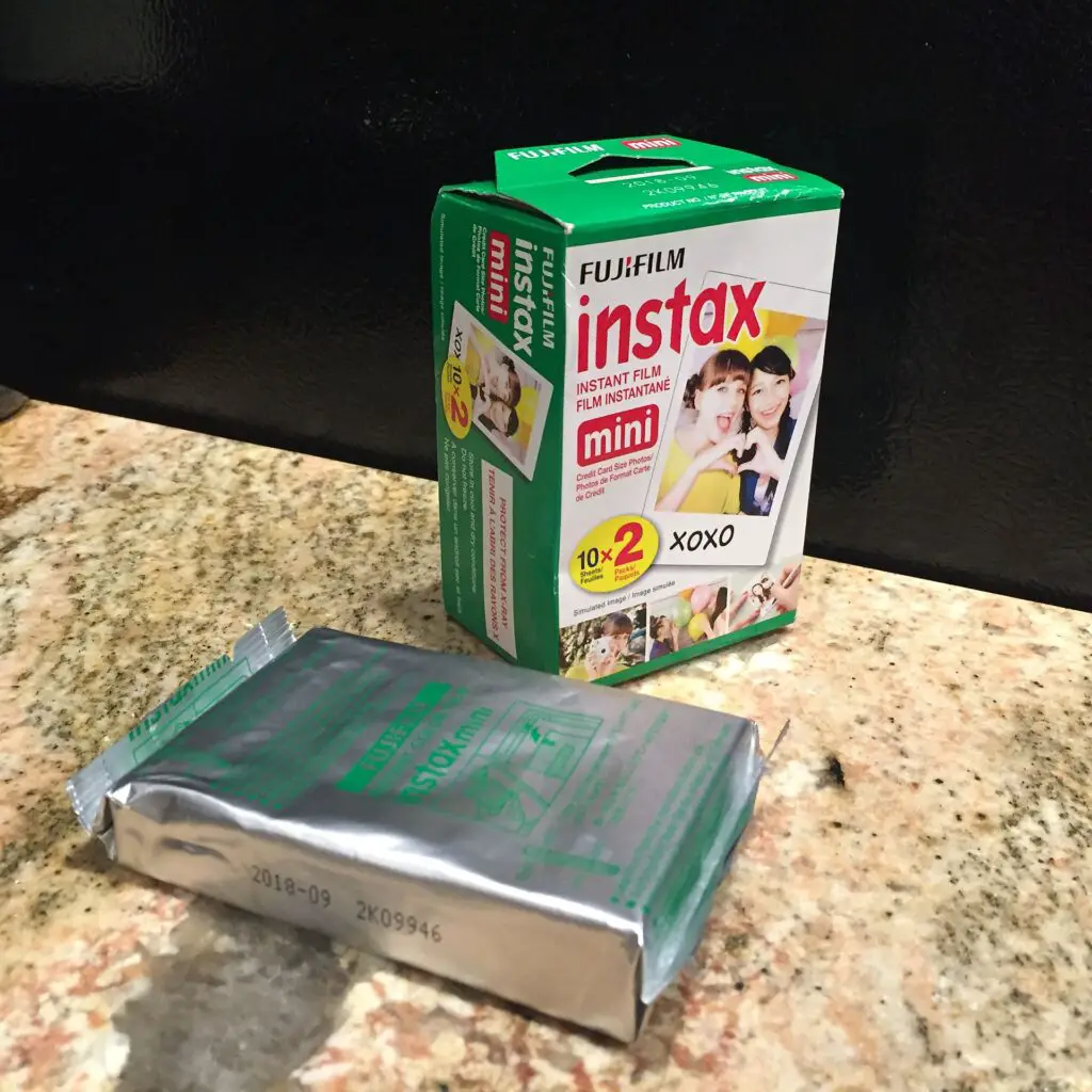 Expiration date on the foil pack of Instax Mini film.