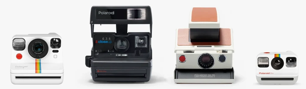 Polaroid cameras that use the different types of Polaroid film.
